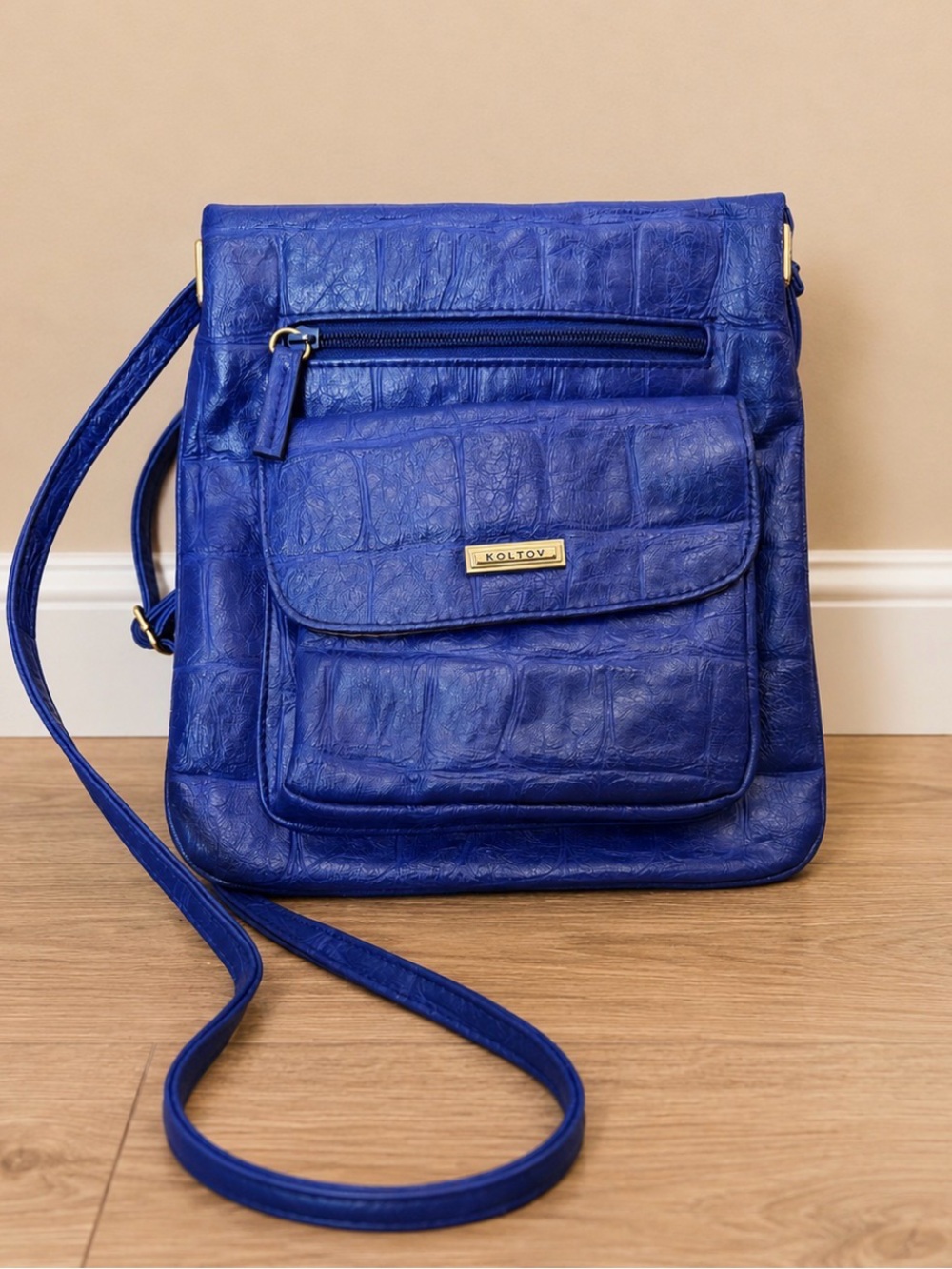 Koltov Blue Croc Embossed Crossbody Bag
